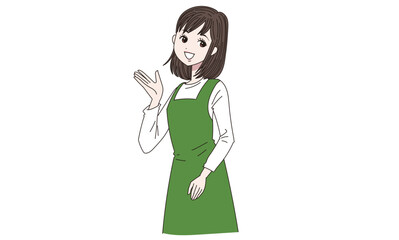 紹介するエプロン女性