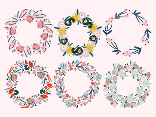 Set with floral wreaths. Vector stylish illustration, postcard, print, design