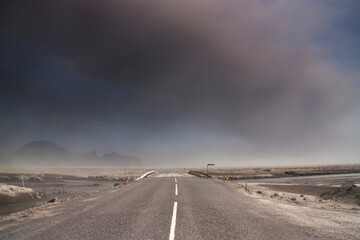 Volcanic ash over the road, Iceland