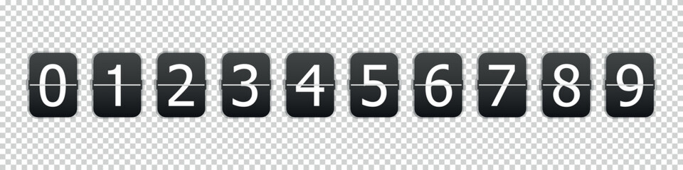 Number Plates, Clock Counter, Timer Flip Countdown, Time Remaining Countdown - Vector Illustrations Isolated On Transparent Background
