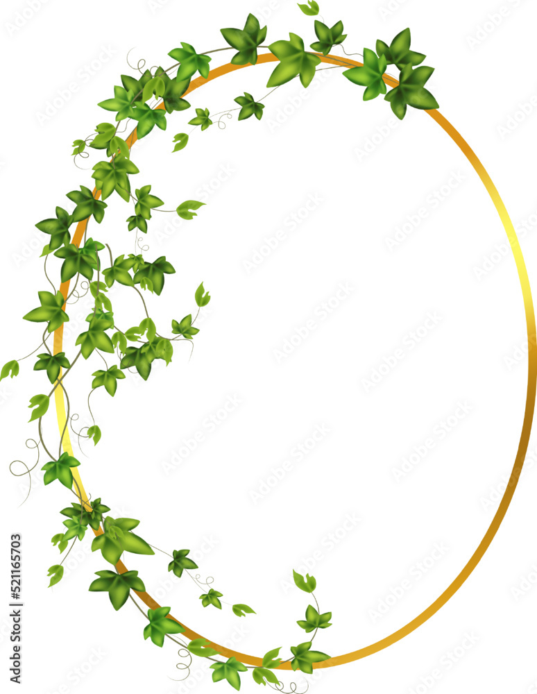 Wall mural golden frame with green branch.abstract invitation design with leaves, tvigs and geometric frame.her