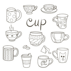 Fototapeta premium contour drawings, cup set for tea and coffee