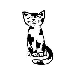 A cute hand-drawn cat character in black and white