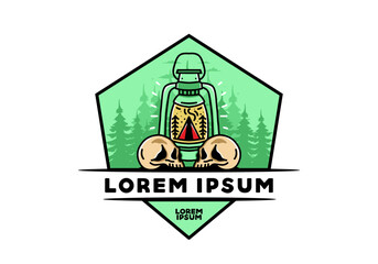 Obraz premium Outdoor lantern with triangle camping tent and two skull illustration