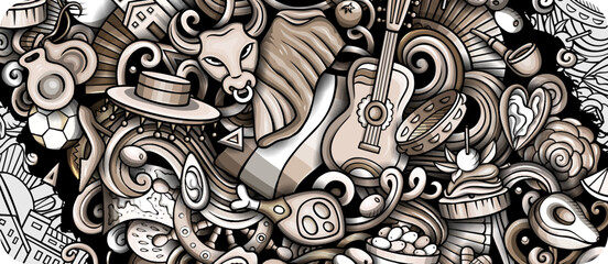 Spain cartoon doodles banner design