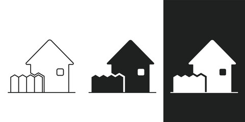 simple wooden home fence icons in 3 form on white background.