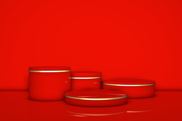 3d render mock up podium for product presentation, red abstract geometry 3d illustration and graphic resource