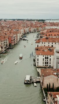 Drone panoramic view of Venice with traditional houses and Grand Canal