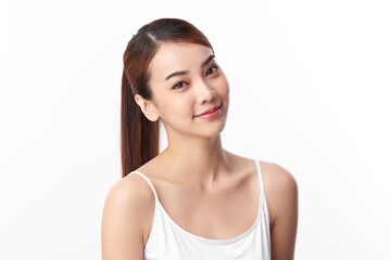 Beautiful young asian woman with clean fresh skin on white background, Face care, Facial treatment, Cosmetology, beauty and spa, Asian women portrait.