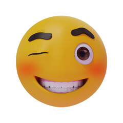 Fototapeta premium illustration 3d emoji wink face isolated transparent background