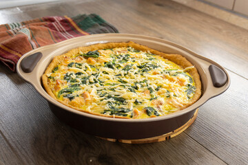 salmon pie on a wooden background. food concept.