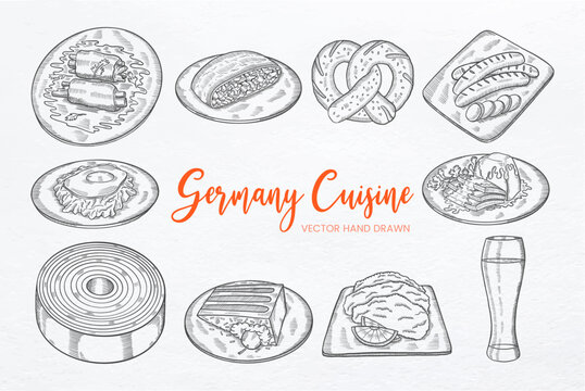 germany cuisine set collection with hand drawn sketch vector