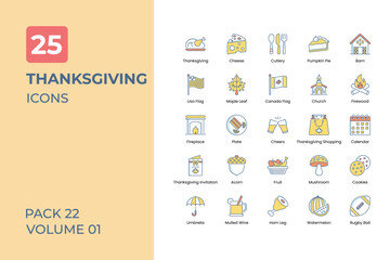 Fototapeta na wymiar Thanksgiving icons collection. Set contains such Icons as food, drinks, and more