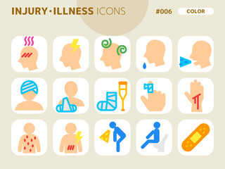 けが・病気に関連するカラースタイルのアイコンセット_006