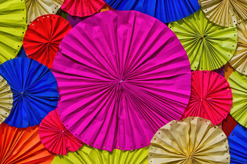 circle shape of colorful papers for Background texture. Colorful paper background. Recycled paper folding umbrella,