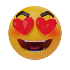 illustration 3d emoji smiley face with a heart love isolated transparent background	