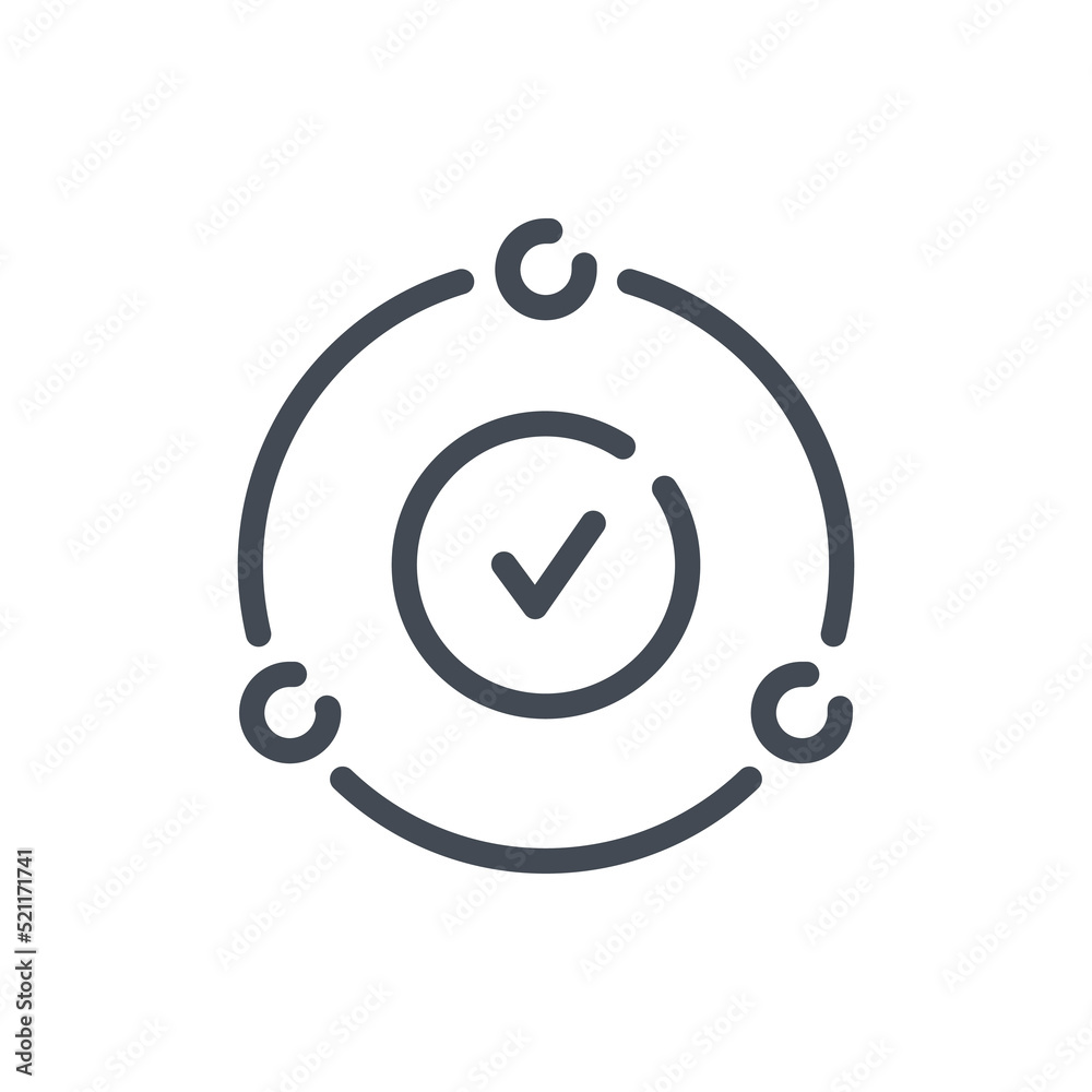 Poster network acceptance and system approval line icon. circle with dots and check mark in circle vector o