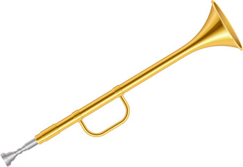 Golden horn trumpet in realistic style - obrazy, fototapety, plakaty