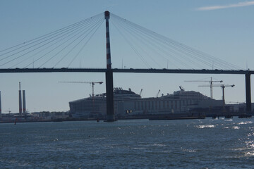The bridge of saint nazaire. Estuary of the Loire river, France.