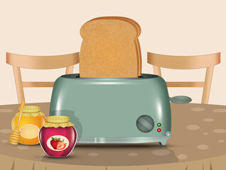 illustration of toaster with jam and honey