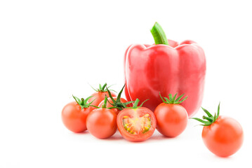 sweet peppers and tomatoes on a white background