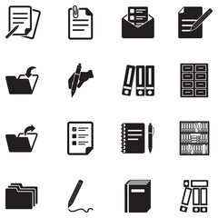 Office And Paperwork Icons. Black Flat Design. Vector Illustration.