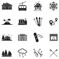 Ski Resort Icons. Black Flat Design. Vector Illustration.