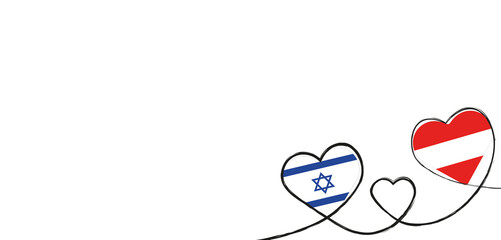 Drei Herzen mit der Fahne von Israel und Österreich