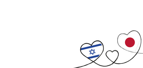 Drei Herzen mit der Fahne von Israel und Japan