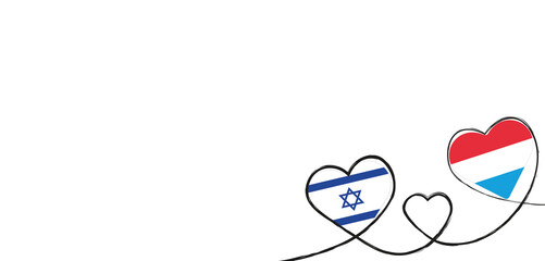 Drei Herzen mit der Fahne von Israel und Luxemburg
