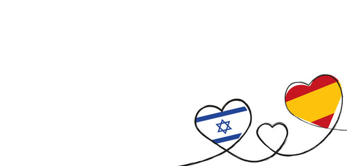 Drei Herzen mit der Fahne von Israel und Spanien