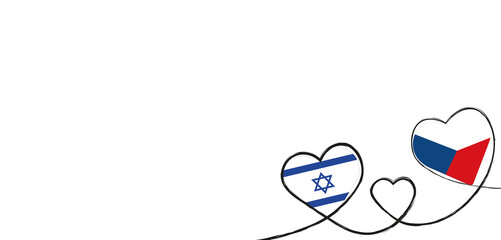 Drei Herzen mit der Fahne von Israel und Tschechien