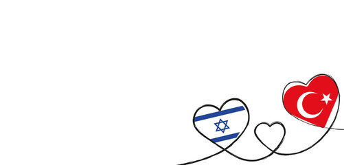 Drei Herzen mit der Fahne von Israel und der Türkei