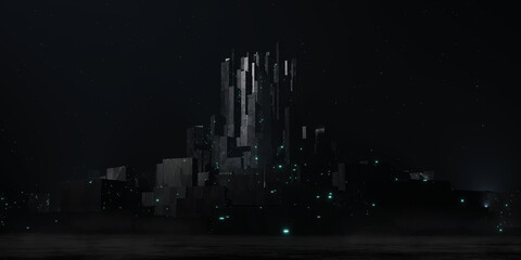 concept of sci-fi fiction Future city scene. Futuristic cityscape in space colony planet background. day time 3d illustration night scene  © boommaval
