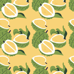 Vector seamless pattern with durian fruits. Abstract design for paper, cover, fabric.