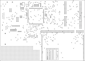 Drawing of a printed circuit board for drilling equipment. 
Design documentation. Drill plot.