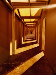 perspective of a porch with lights and shadows of the night