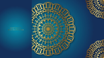 Blue luxury mandala background with golden arabesque pattern arabic islamic east style.decorative mandala for print, poster, cover, brochure, flyer, banner.