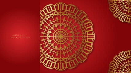 Luxury mandala red background with golden arabesque pattern arabic islamic east style.decorative mandala for print, poster, cover, brochure, flyer, banner.