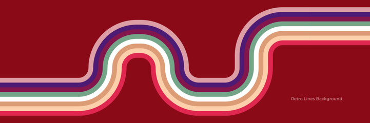 Futuristic 1970's background design in abstract retro style with colorful lines. Vector illustration.