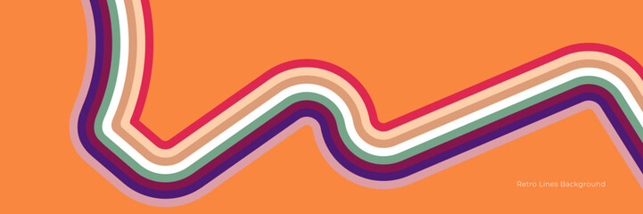 Futuristic 1970's background design in abstract retro style with colorful lines. Vector illustration.