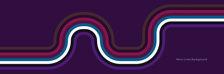 Futuristic 1970's background design in abstract retro style with colorful lines. Vector illustration.