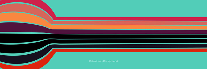 Futuristic 1970's background design in abstract retro style with colorful lines. Vector illustration.