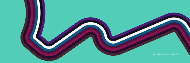 Futuristic 1970's background design in abstract retro style with colorful lines. Vector illustration.