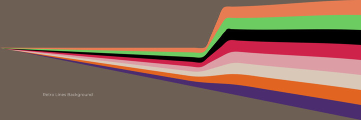 Futuristic 1970's background design in abstract retro style with colorful lines. Vector illustration.