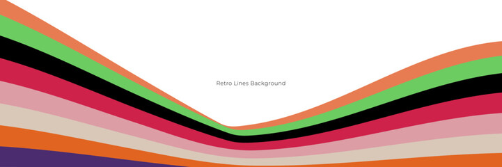 Futuristic 1970's background design in abstract retro style with colorful lines. Vector illustration.