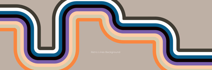 Futuristic 1970's background design in abstract retro style with colorful lines. Vector illustration.