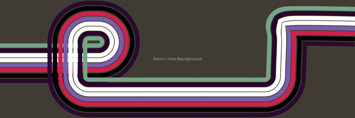 Futuristic 1970's background design in abstract retro style with colorful lines. Vector illustration.