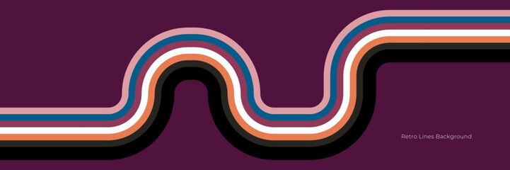 Futuristic 1970's background design in abstract retro style with colorful lines. Vector illustration.
