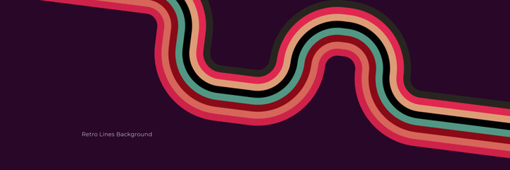 Futuristic 1970's background design in abstract retro style with colorful lines. Vector illustration.